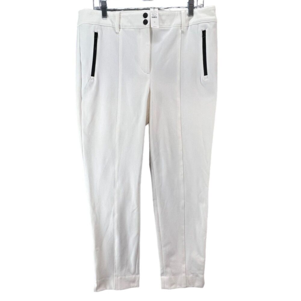 Talbots Pants Womens 12 Ivory Slim Leg Double Zip Ankle Stretch Dress Work New